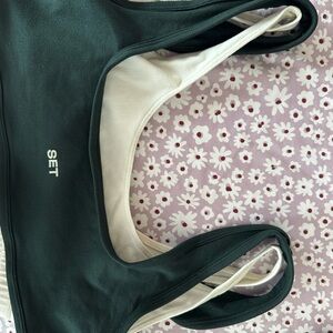 SET Active Forest Green and Cream sports bra and Leggings